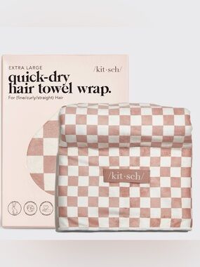 NWT Kitsch Extra Large Quick-Dry Hair Towel Wrap Terracotta Checker